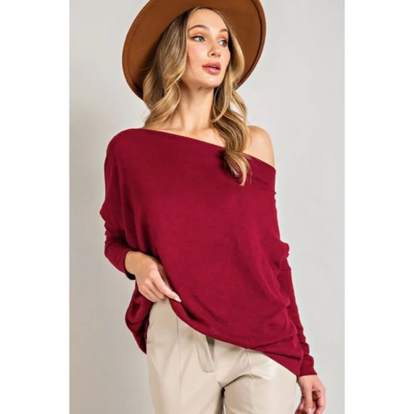 SOLD OUT Ruby Hacci Soft Long Sleeve Off Shoulder Tunic Dolman Knit Top - Picture 2 of 5